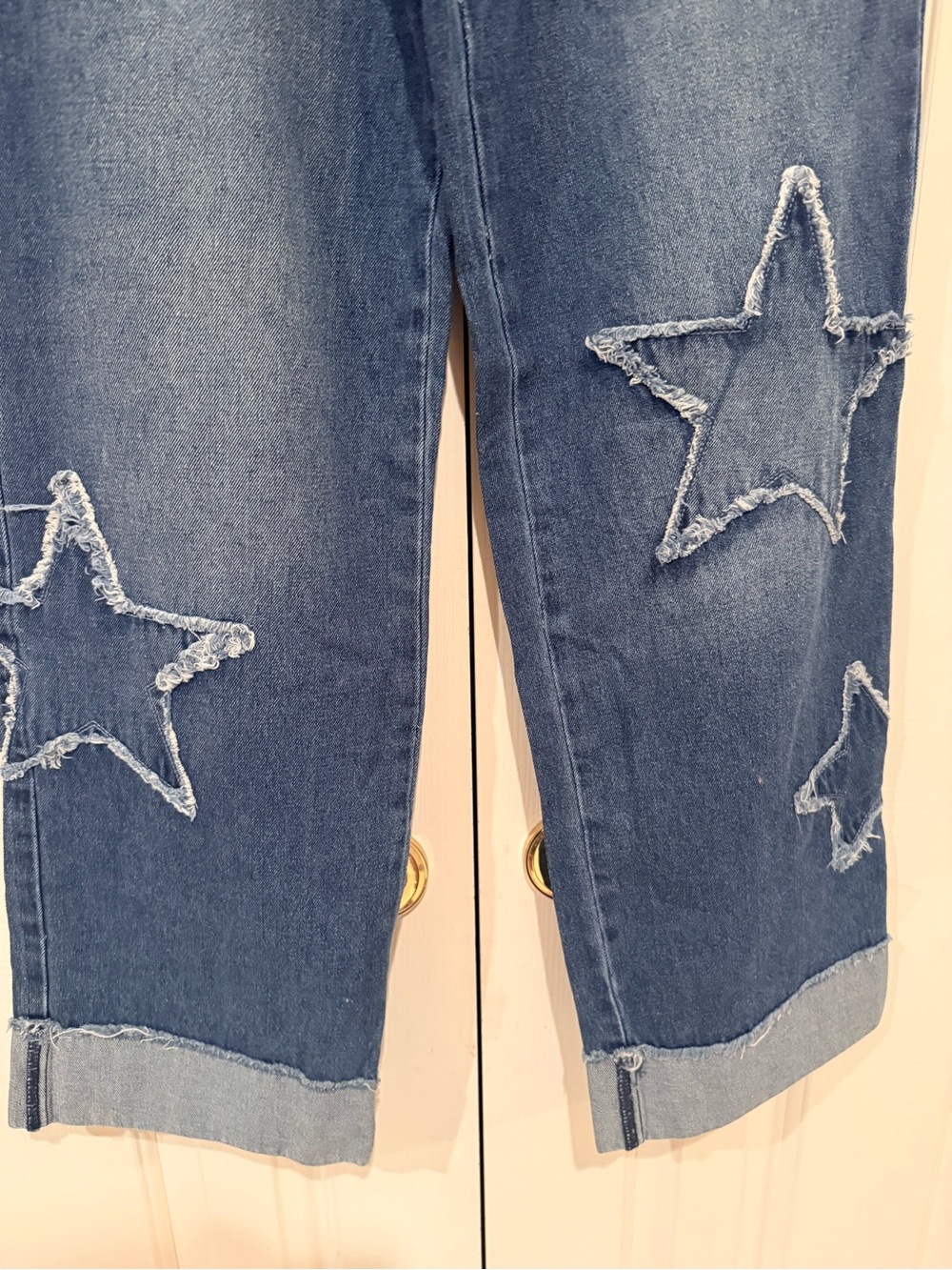 Ashley Mason Dark Blue Straight-Leg Jeans with Frayed Star Appliqués - Picture 7 of 11